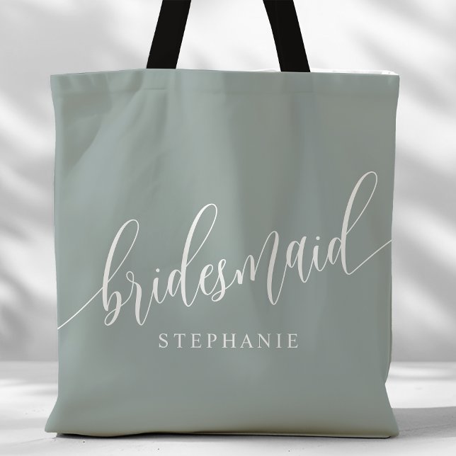 Tote Bag Dusty Sage Bridesmaid Script moderne (Créateur téléchargé)