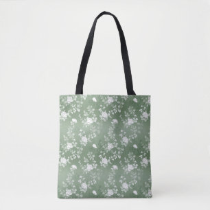 Tote Bag Dusty Sage Floral Vert Fleur Motif