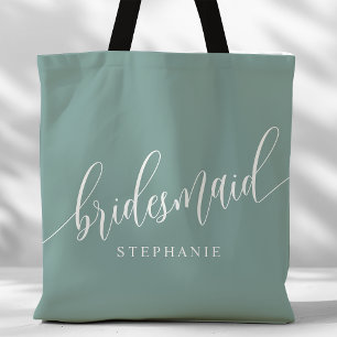 Tote Bag Dusty Turquoise Bridesmaid Script moderne