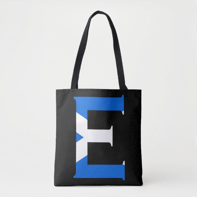 Tote Bag E Monogramme superposé sur le pavillon écossais (Devant)