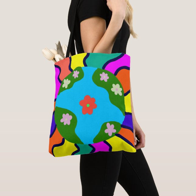 Tote Bag Earth Retro Vibes Art (De près)