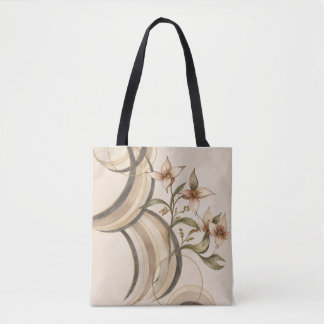 Tote Bag Earthy Abstract Floral & Calligraphy Lines Art Pri