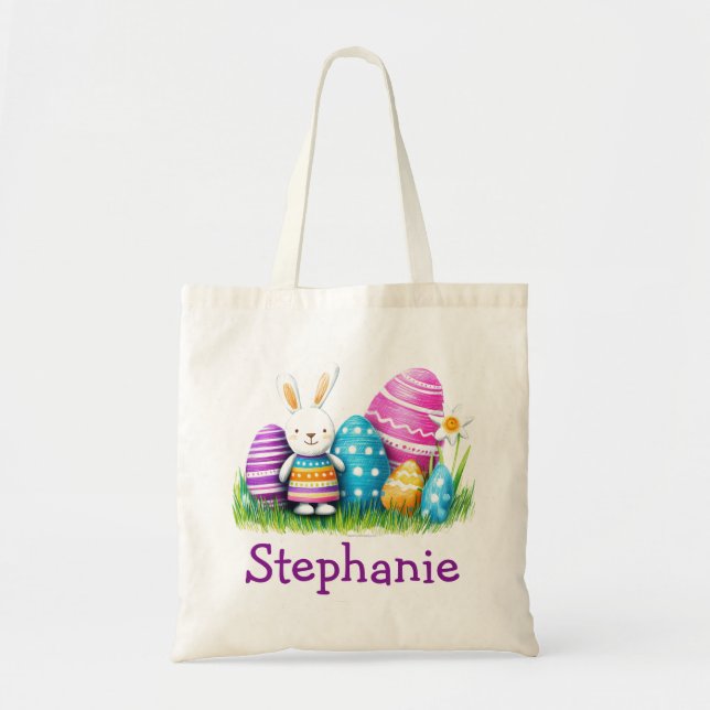 Tote Bag Easter Kids Name Girls Bunny Rabbit (Devant)