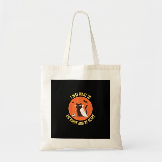 Tote Bag Eat Drink And Be Scary Spooky Cat Halloween (Devant)