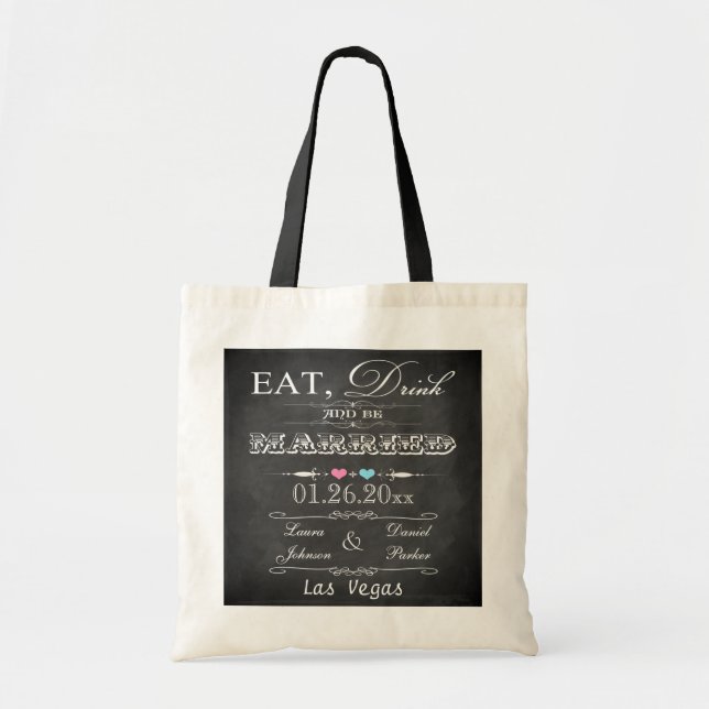 Tote Bag Eat, Drink & Be Married Chalkboard Wedding Bag (Devant)