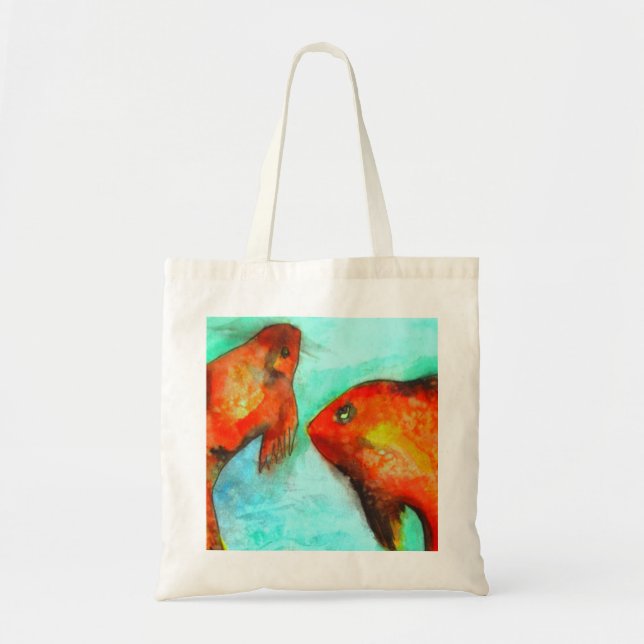 Tote Bag Eau de poisson rouge orange orientale art original (Devant)