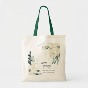 TOTE BAG EAU FLORALE VERTE BLANCHE EN IVOIRE ÉLÉGANTE ET PR
