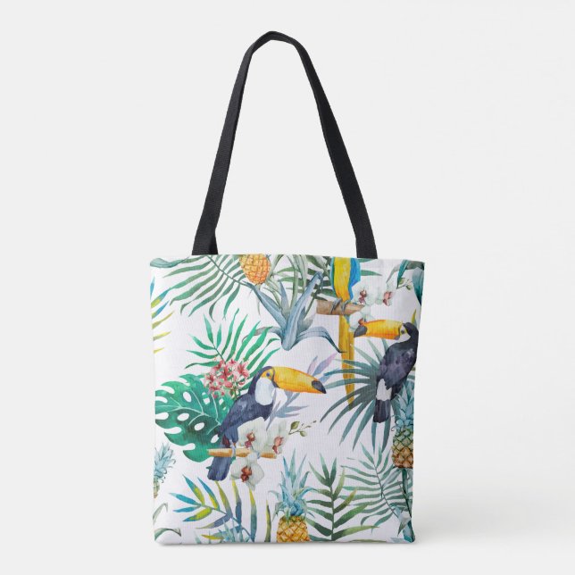 Tote Bag Eau tropicale estivale Ananas Parrot Oiseau (Dos)