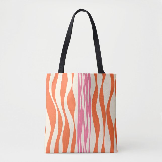 Tote Bag Ebb et flux - rose, orange et crème (Devant)