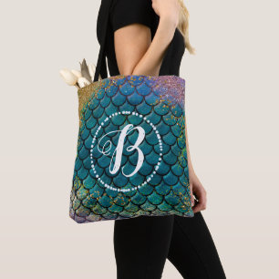 Tote Bag Écaille de Poisson Sirène Glam Turquoise Violet Or