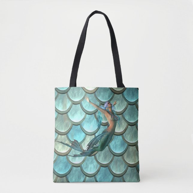 Tote Bag Écailles de queue de sirène sur sirène (Devant)
