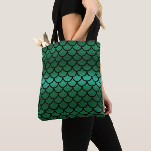 Tote Bag Écailles de sirène vertes et noires Poisson de fan