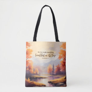 Tote Bag Ecclésiaste 3:11 Verse Bible Automne Aquarelle