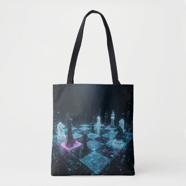 Tote Bag Échecs Cyberpunk, jeu de société numérique néon S (Devant)
