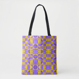 Tote Bag Échecs géométriques modernes violets et dorés Flor
