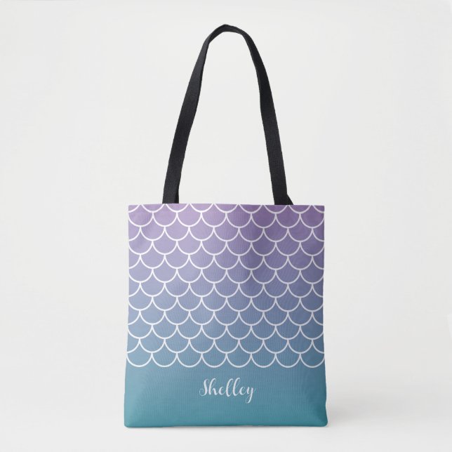 Tote Bag Échelle de pêche de sirène Lilac Turquoise Gradien (Devant)
