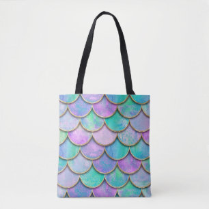 Tote Bag Échelles de sirène : motif d'onde aquarelle.