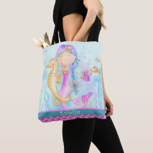 Tote Bag Échelles faites sur commande de nom d'aquarelle