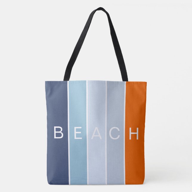 Tote Bag Échouez les rayures modernes bleues et oranges (Devant)