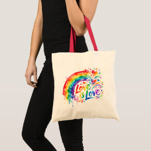 Tote Bag Éclaboussure d'aquarelle arc-en-ciel vibrant "L'am