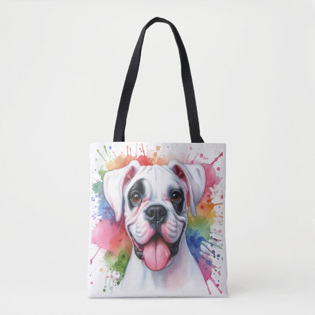 Tote Bag Éclaboussures aquarelles de chien Boxer (Devant)