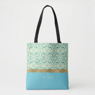 Tote Bag Éclaboussures de peinture sarcelle et jaune pâle