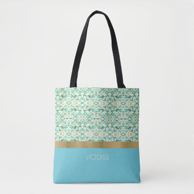 Tote Bag Éclaboussures de peinture sarcelle et jaune pâle (Devant)