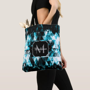 Tote Bag Éclairage bleu brillant des flammes triangles Mono