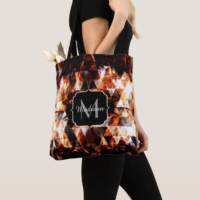 Tote Bag Éclairage orange brillant triangle feu Monogramme (De près)