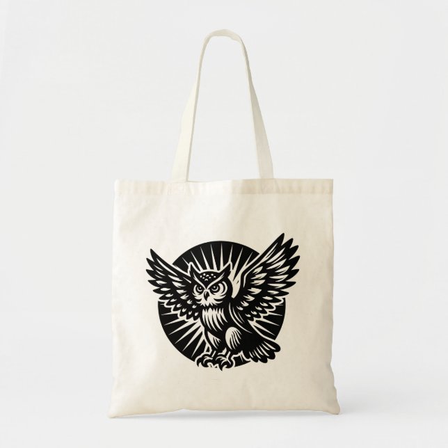 Tote Bag Éclairer la chouette dans un cercle rayé (Devant)