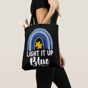 Tote Bag Éclairez-le en bleu Arc-en-ciel Autisme Sensibilis
