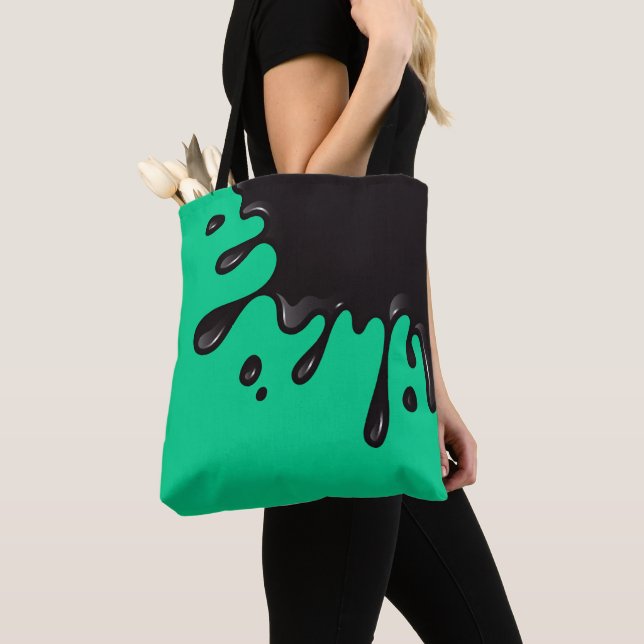 Tote Bag Éclat d'encre noire sur Emerald Green (De près)