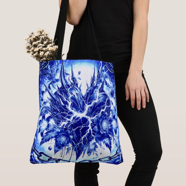 Tote Bag Éclatement de Fleur Bleu Électrique (De près)