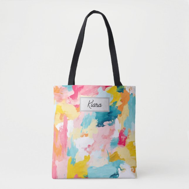Tote Bag Ecobag avec pinceau Pastel Trucs colorés | (Devant)