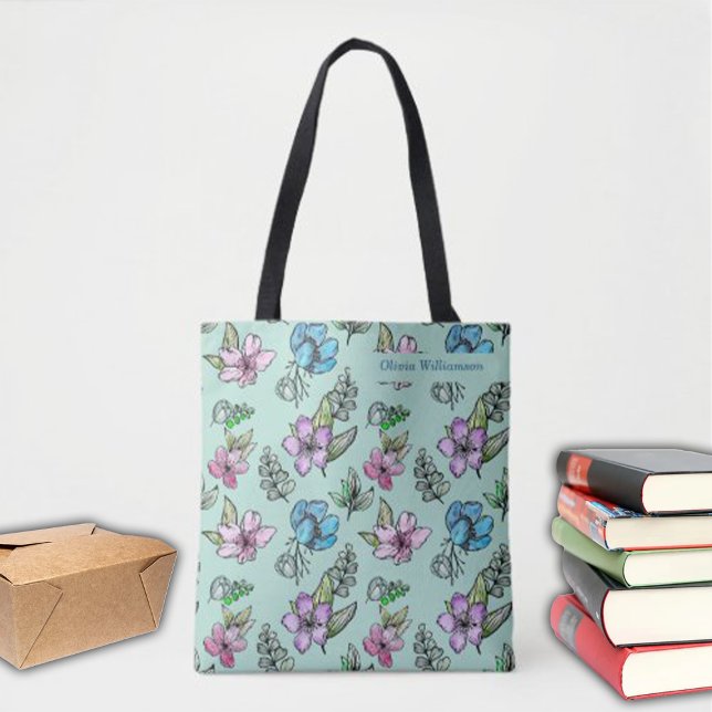 Tote Bag École de la Personnaliser des fleurs d'aquarelle (Créateur téléchargé)