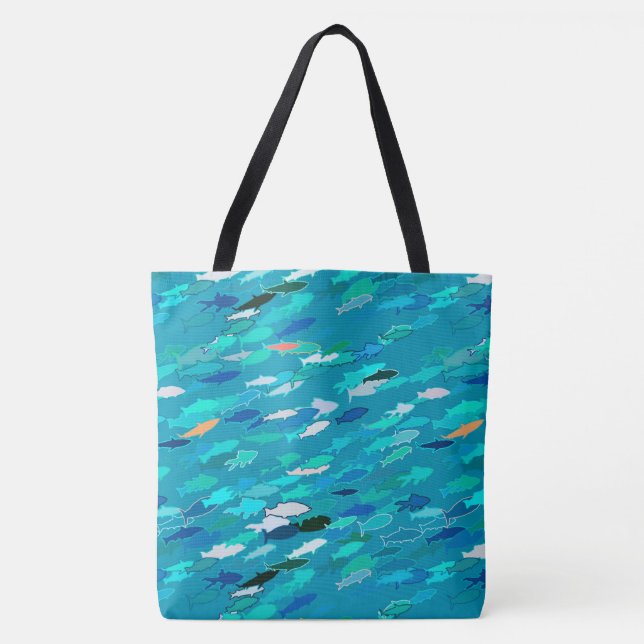Tote Bag École de Poissons, Turquoise, Bleu et Aqua (Devant)