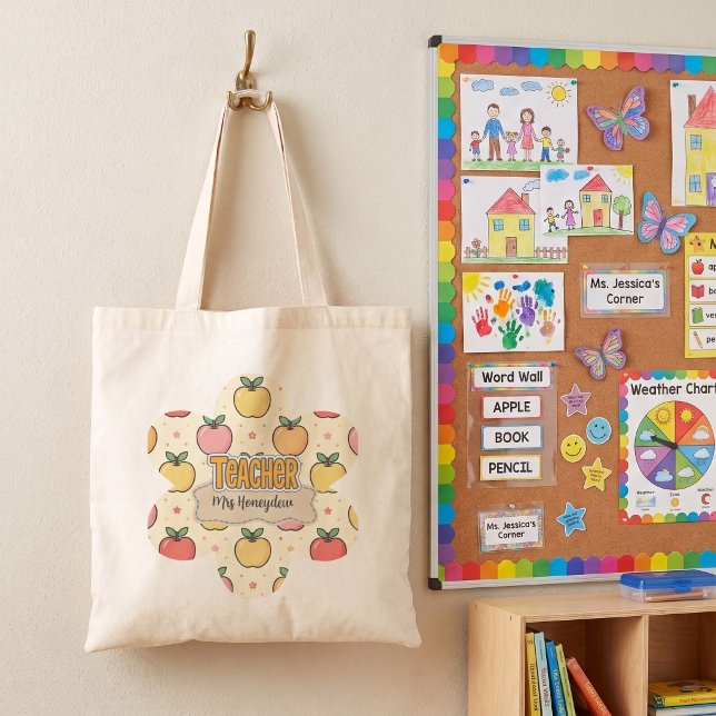 Tote Bag École de professeur jaune motif pomme  (Créateur téléchargé)