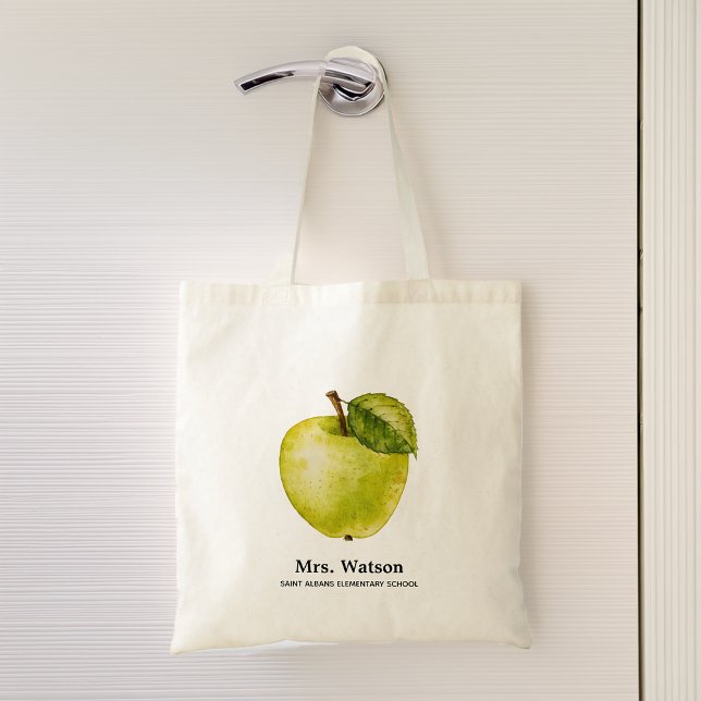 Tote Bag École de professeur personnalisée Pomme verte (Green Apple Personalized Teacher School Tote Bag)