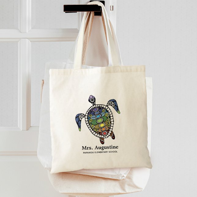 Tote Bag Ecole d'enseignant personnalisée Chakras Turtle (Personalized Teacher School Chakras Turtle Tote Bag)