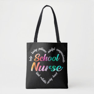 Tote Bag École Infirmière Coeur Mot Nuage Aquarelle Arc-en-