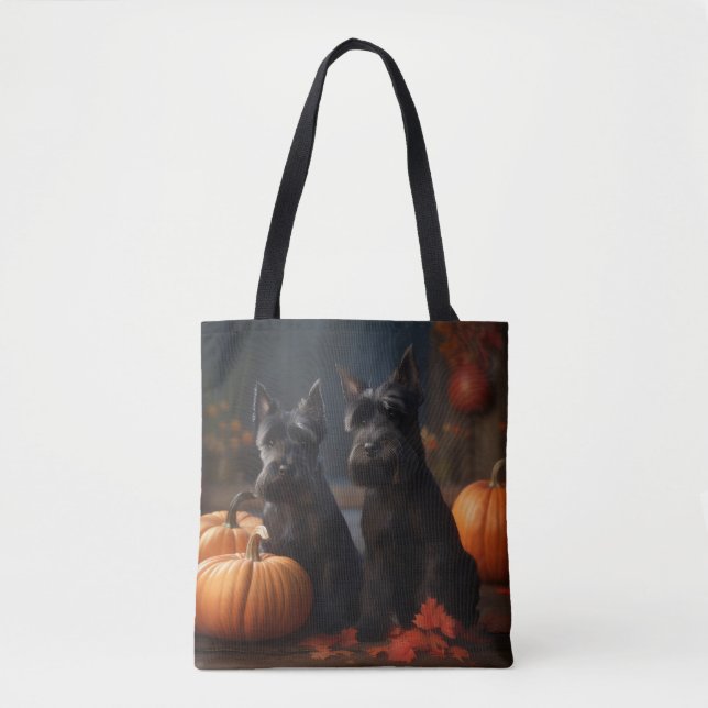 Tote Bag Écossais Terrier Chiot Automne Citrouille délice (Devant)
