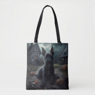 Tote Bag Ecosse Terrier Citrouille Halloween effrayant