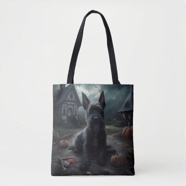 Tote Bag Ecosse Terrier Citrouille Halloween effrayant (Devant)