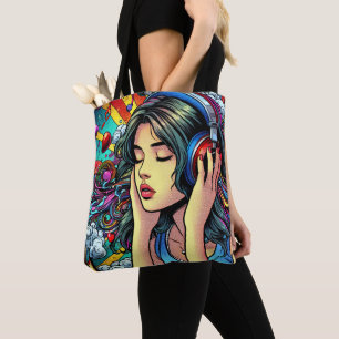 Tote Bag Écouter de la musique sur les écouteurs Psychédéli