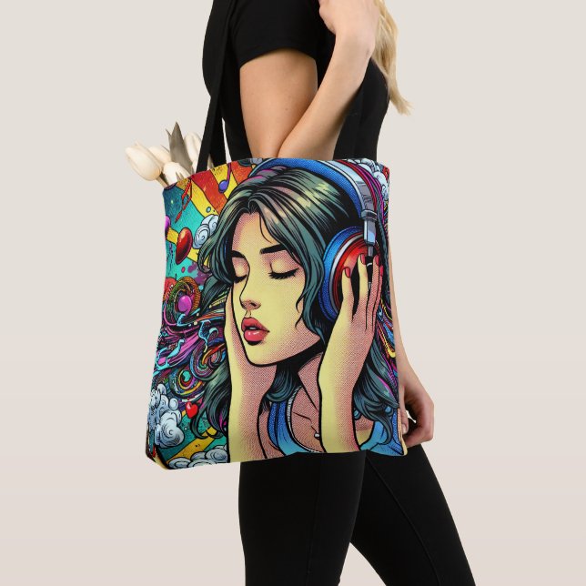 Tote Bag Écouter de la musique sur les écouteurs Psychédéli (De près)