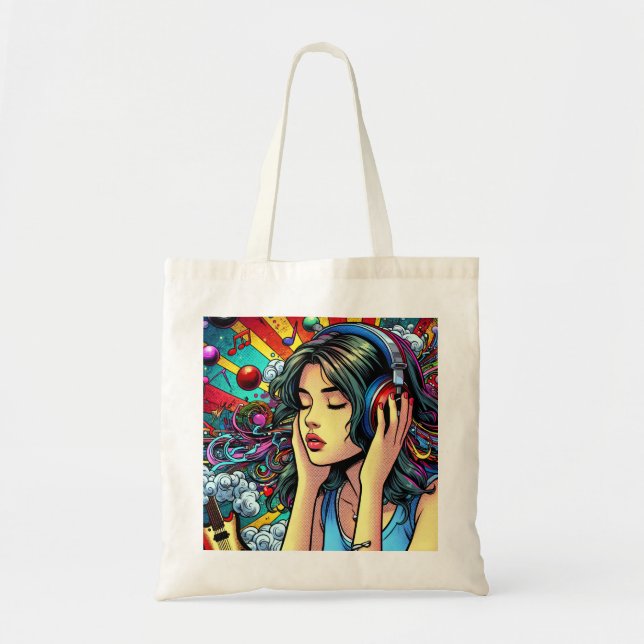 Tote Bag Écouter de la musique sur les écouteurs Psychédéli (Devant)