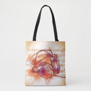 Tote Bag Écouteurs sur un arrière - plan et des notes