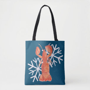 Tote Bag Écrevisse de Noël Crustacé Aquarelle Flocon de Nei