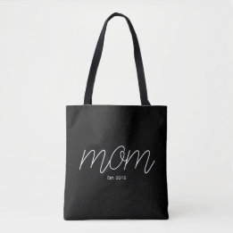 Tote Bag Écriture Blanche Maman Noir Établie