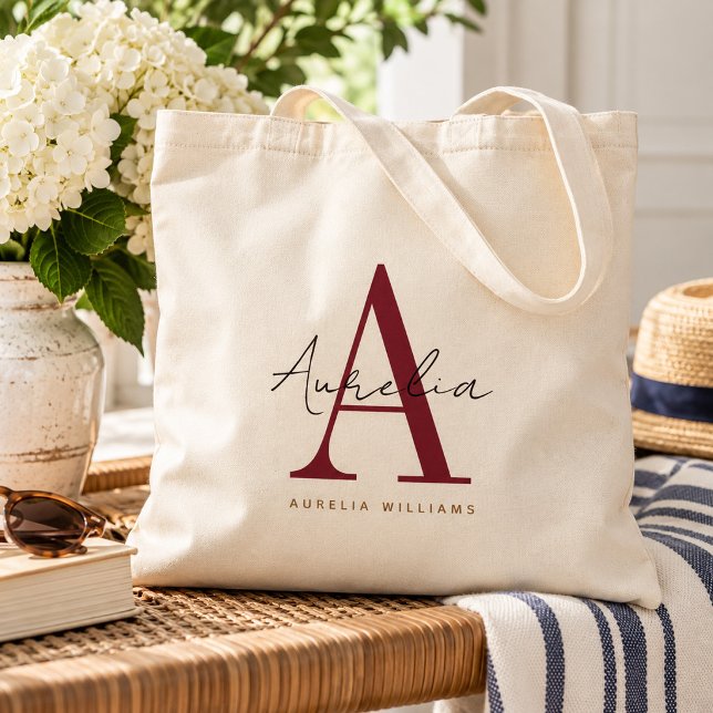 Tote Bag Écriture calligraphique de nom de monogramme perso (Créateur téléchargé)